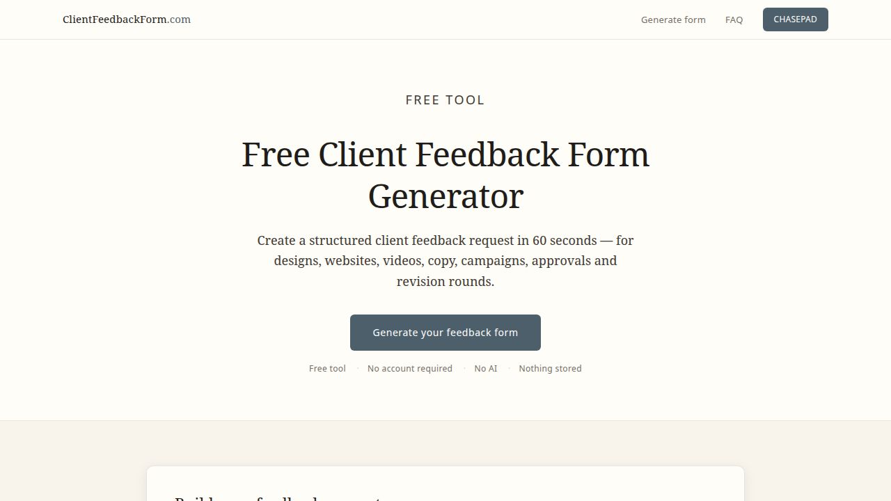 Revisi Client Free Client Feedback Form Generator | Client Review & Revision Request Tool